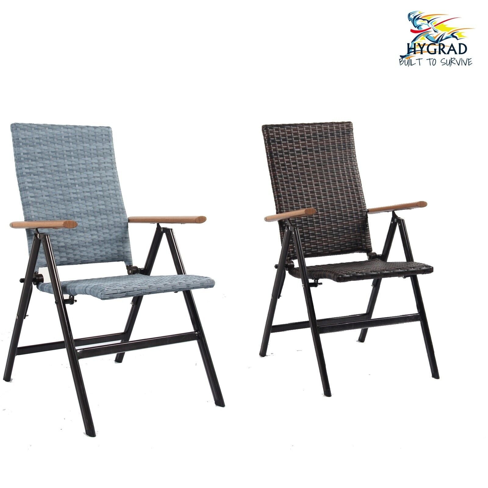 Pair of Outdoor Folding Rattan Chairs 7 Position Rattan Garden Chairs Grey/Brown