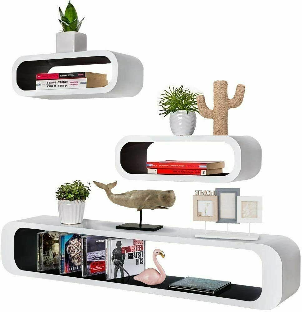 Large Floating Display Shelves Retro Modern Wall Mounting Shelving 3 Piece Style
