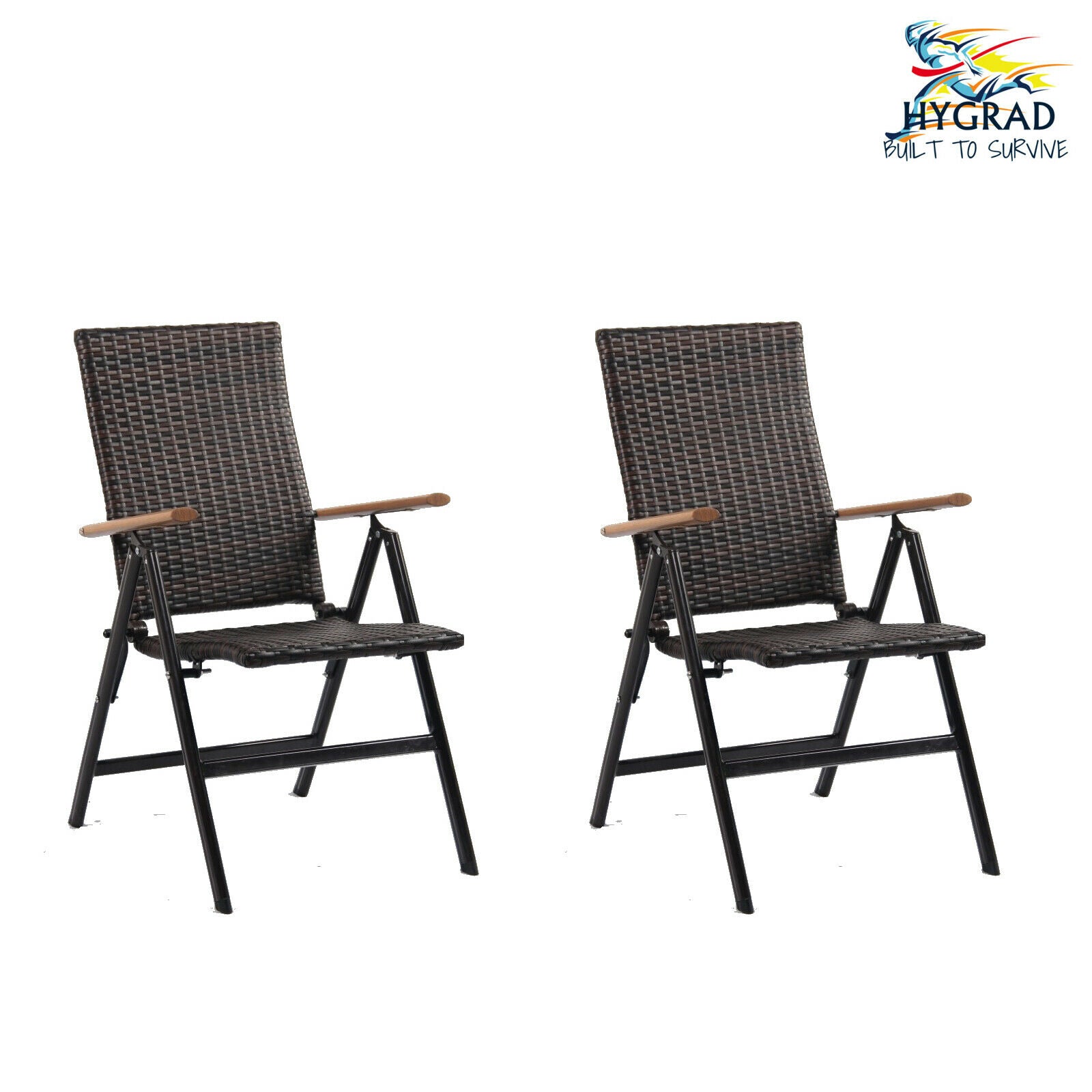 Pair of Outdoor Folding Rattan Chairs 7 Position Rattan Garden Chairs Grey/Brown