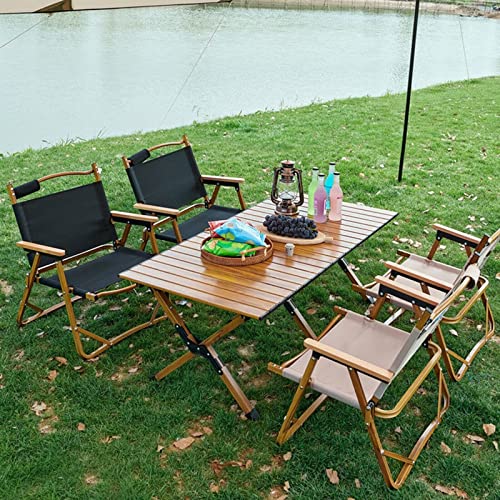HYGRAD BUILT TO SURVIVE Wooden Effect Egg Roll Picnic Table Portable BBQ Table Foldable Wooden Effect Carry Picnic Table Garden Table Outdoor Foldable Table