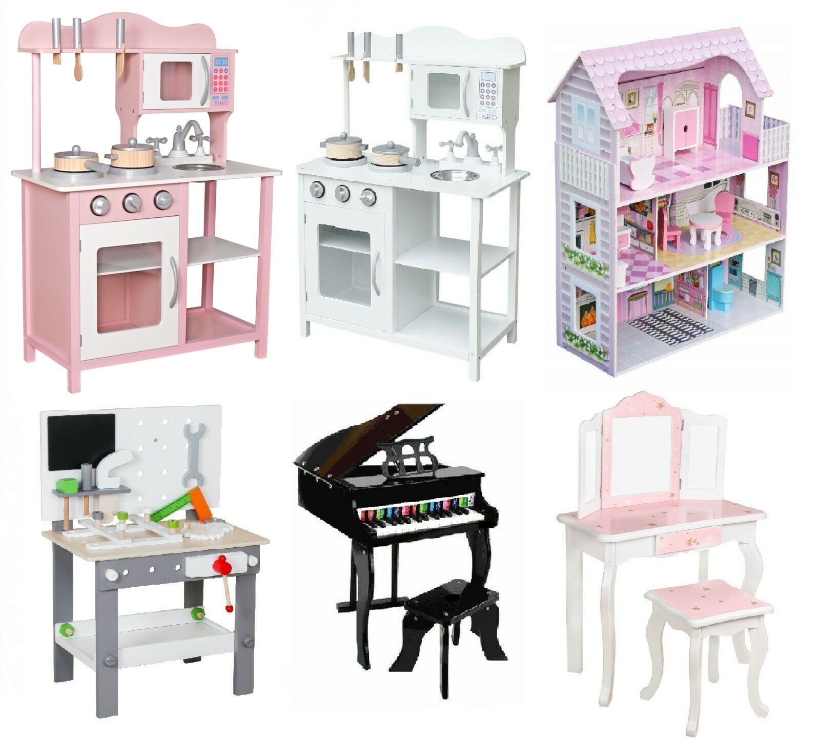 Kids Pretend Role Play Wooden Toy Sets Kitchen Piano Builder Doll set Best gift