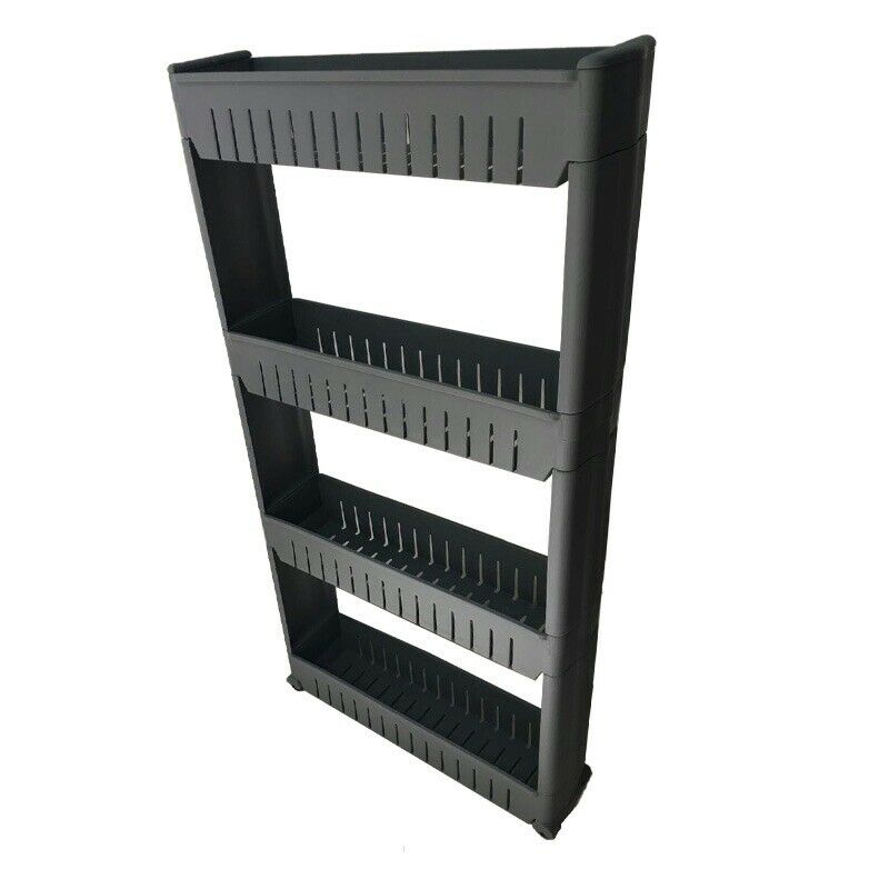 Grey 3/4 Tier Slim Slide Out Kitchen Trolley Rack Holder Storage Shelf Organiser