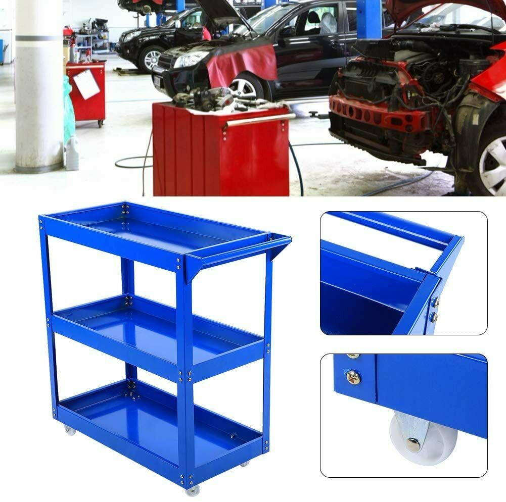 Heavy Duty Workshop Garage DIY Tool Storage Trolley Wheel Cart Tray 3 Tier/Shelf