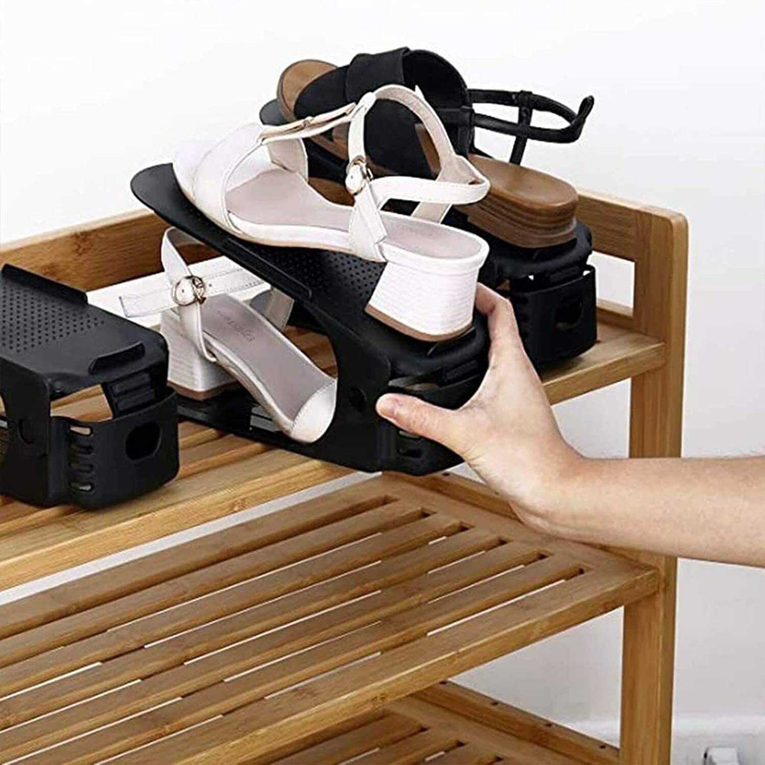 12x Shoe Slots Organizer Wardrobe Stacker Space Saver Rack Holder Adjustable UK