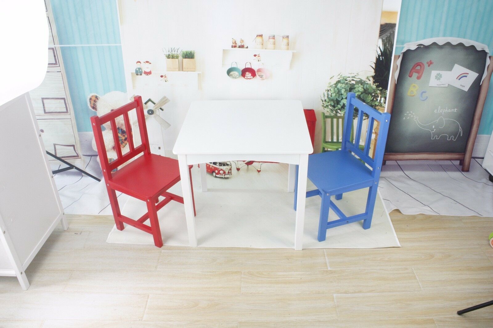 Kids Wooden White Table Desk And Chair Set For Study Home Work Writing Reading
