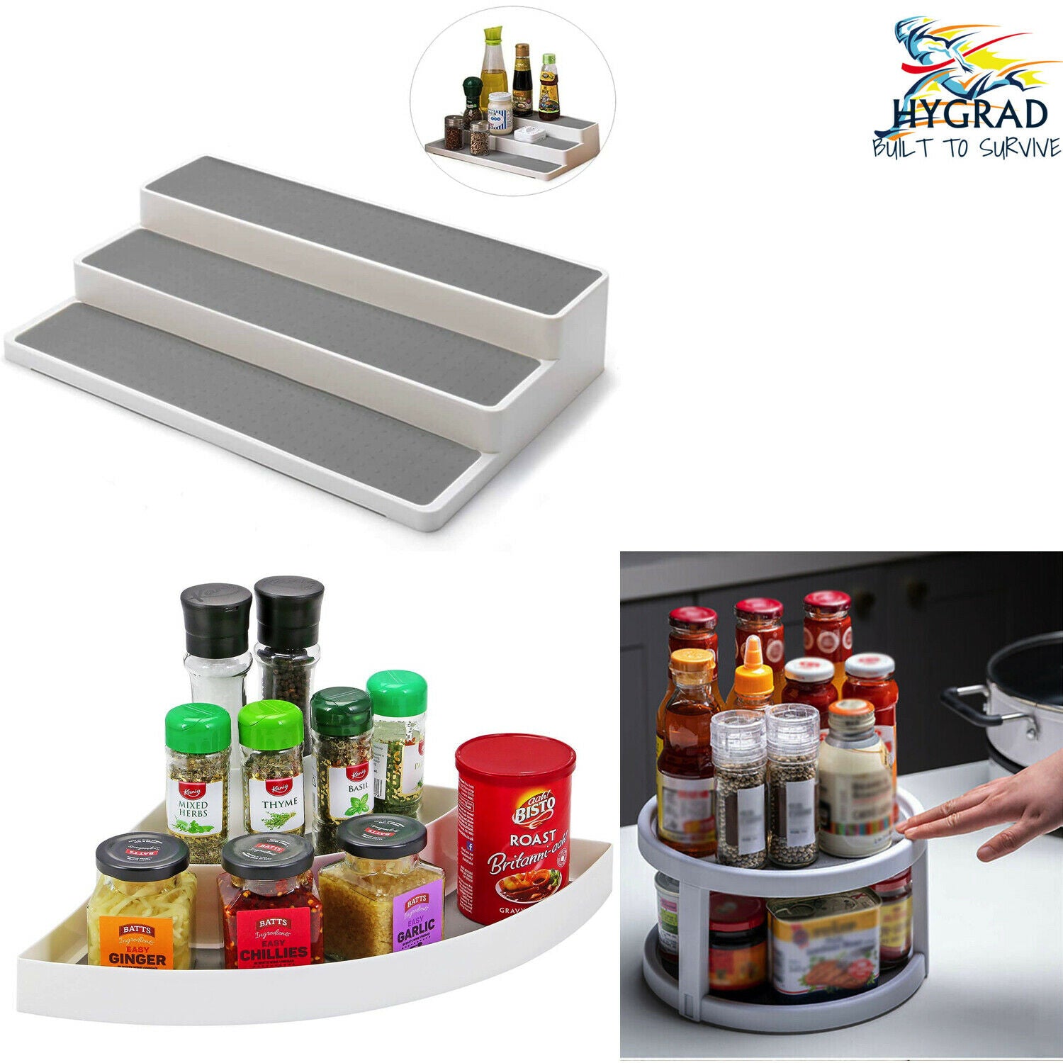3/2 Tier Shelf Jar Rack Holder Cupboard Corner Organiser Storage Kitchen Tool UK