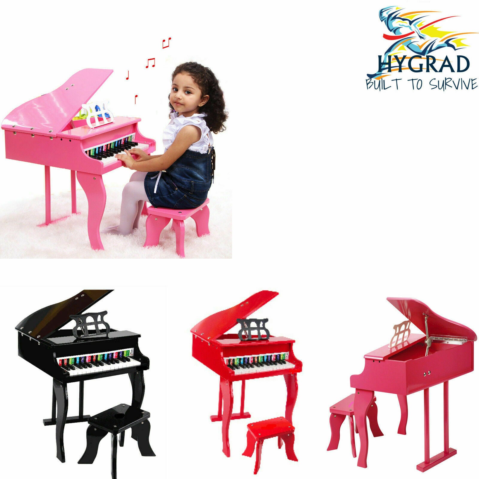 HYGRAD Educational Children's 30 key Kids Toy Grand Baby Wooden Piano with Bench