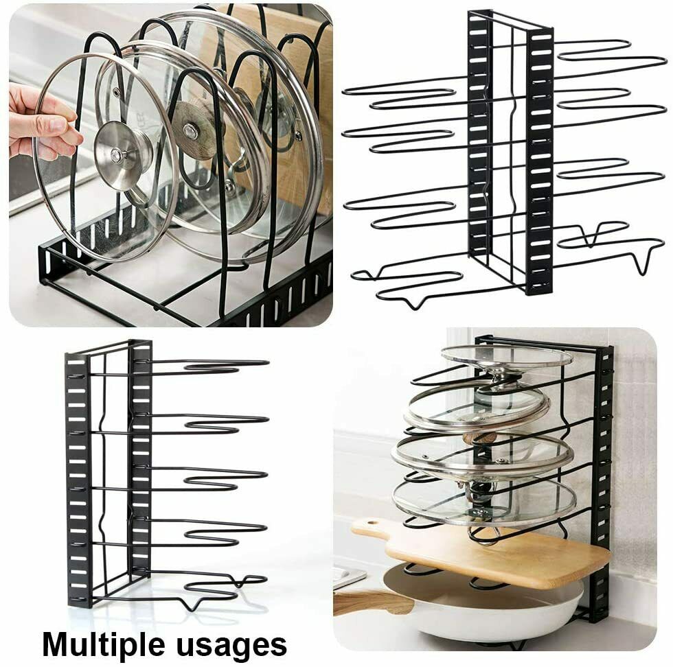 8 Tier Adjustable Cabinet Organiser Pots & Pans Dishes Organiser Stand Cupboard