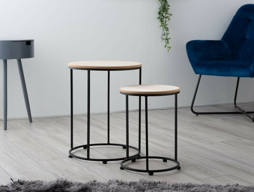Set of 2 Round Nest Of Tables Natural Wood Round Nesting Coffee Tables For House
