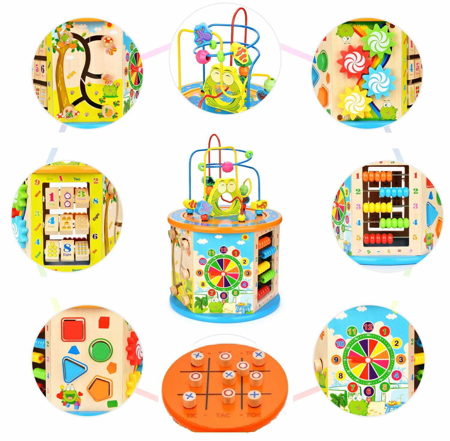 Wooden Activity Cube 8 in 1 Baby Bead Maze Toys Gift Educational Early Learning