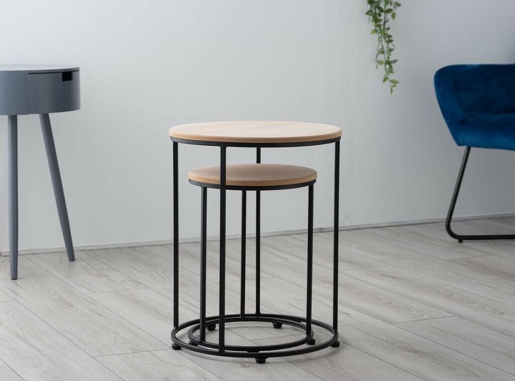 Set of 2 Round Nest Of Tables Natural Wood Round Nesting Coffee Tables For House