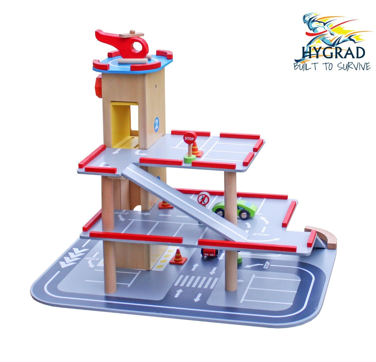 New Wooden 3 Storey Garage Pretend Toy Kids Educational Car Role Play Gift Set