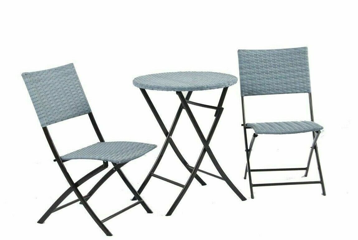 Rattan Cafe Bistro Set Garden Furniture Table and Chair 3pc Patio Cast Grey/Brow