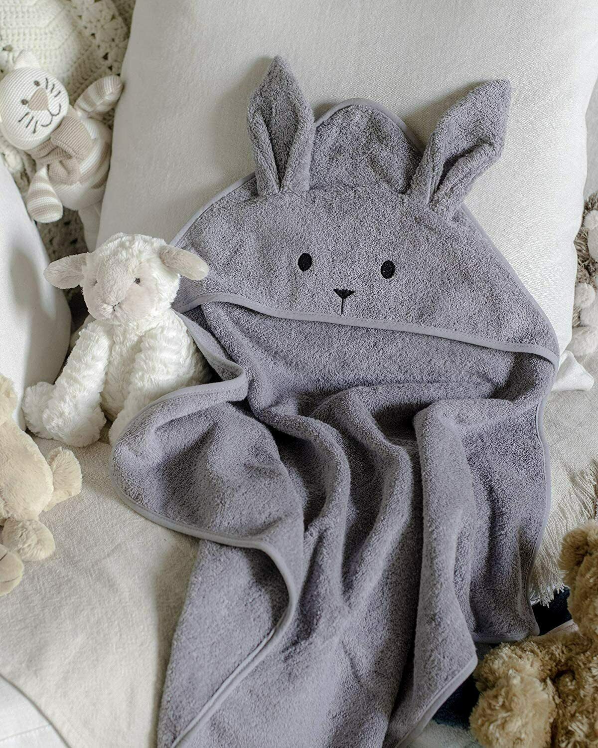 New Luxury 100% Cotton Baby Soft Bunny Hooded Bath Towel 70 x 70cm 5 Colours UK