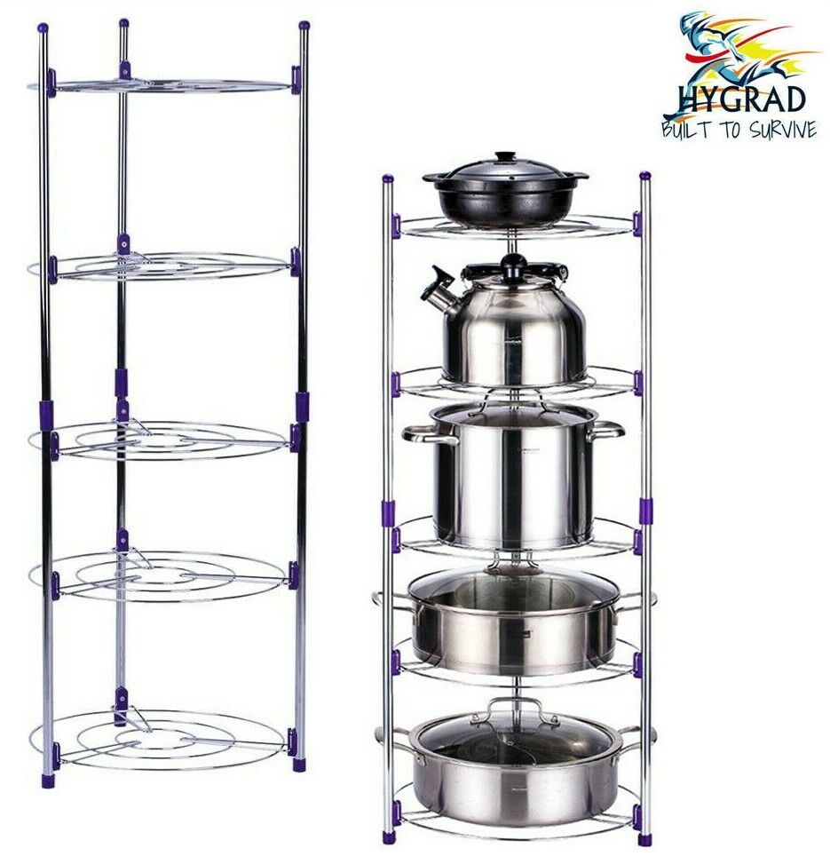 5 Tier Kitchen Pots And Pans Storage Rack Large Pots & Pans Corner Rack Holder