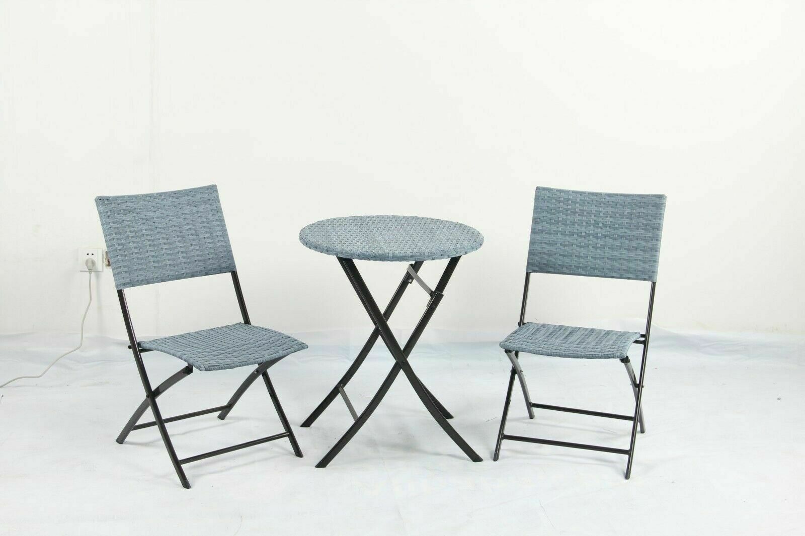 Rattan Cafe Bistro Set Garden Furniture Table and Chair 3pc Patio Cast Grey/Brow