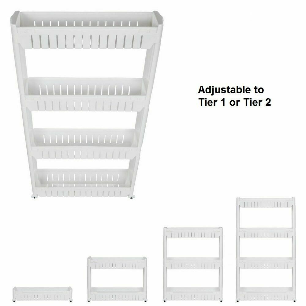 Grey 3/4 Tier Slim Slide Out Kitchen Trolley Rack Holder Storage Shelf Organiser