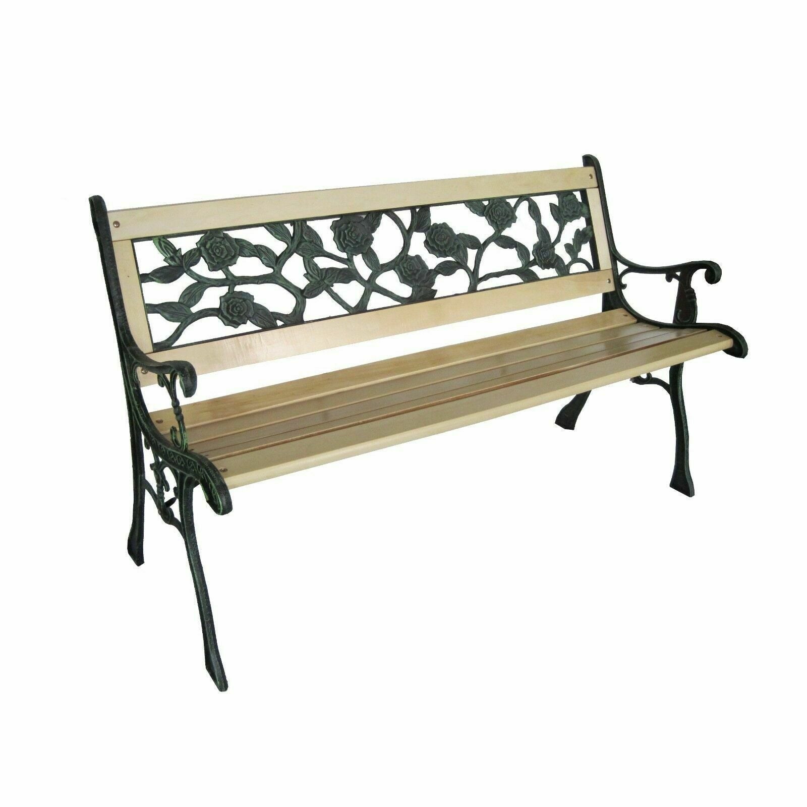 Outdoor Wooden Bench Rose Design 3 Seater Garden Bench Park Seat With iron Legs