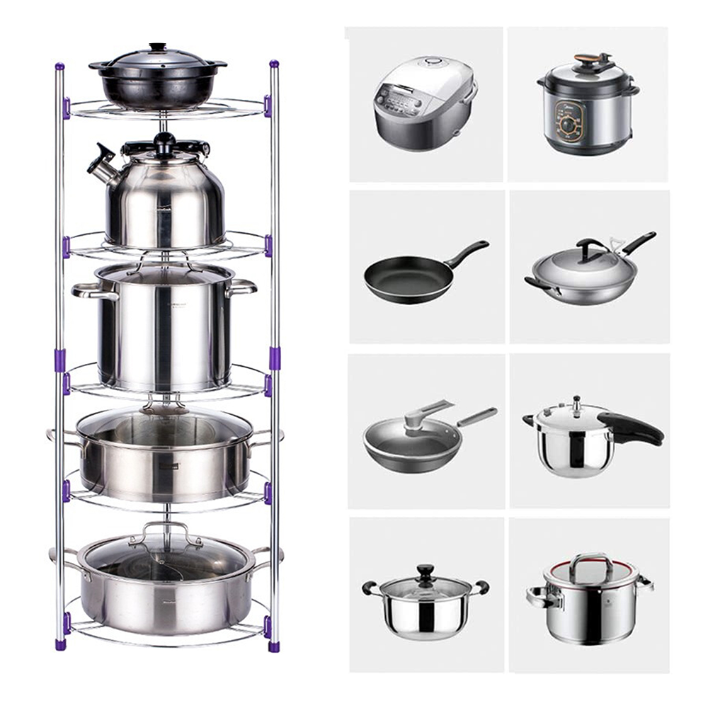 5 Tier Kitchen Pots And Pans Storage Rack Large Pots & Pans Corner Rack Holder