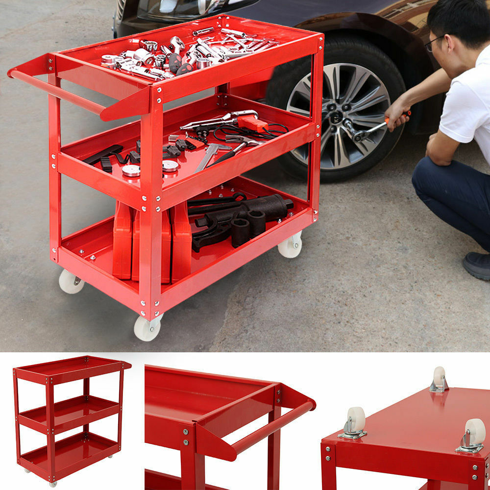 Heavy Duty Workshop Garage DIY Tool Storage Trolley Wheel Cart Tray 3 Tier/Shelf