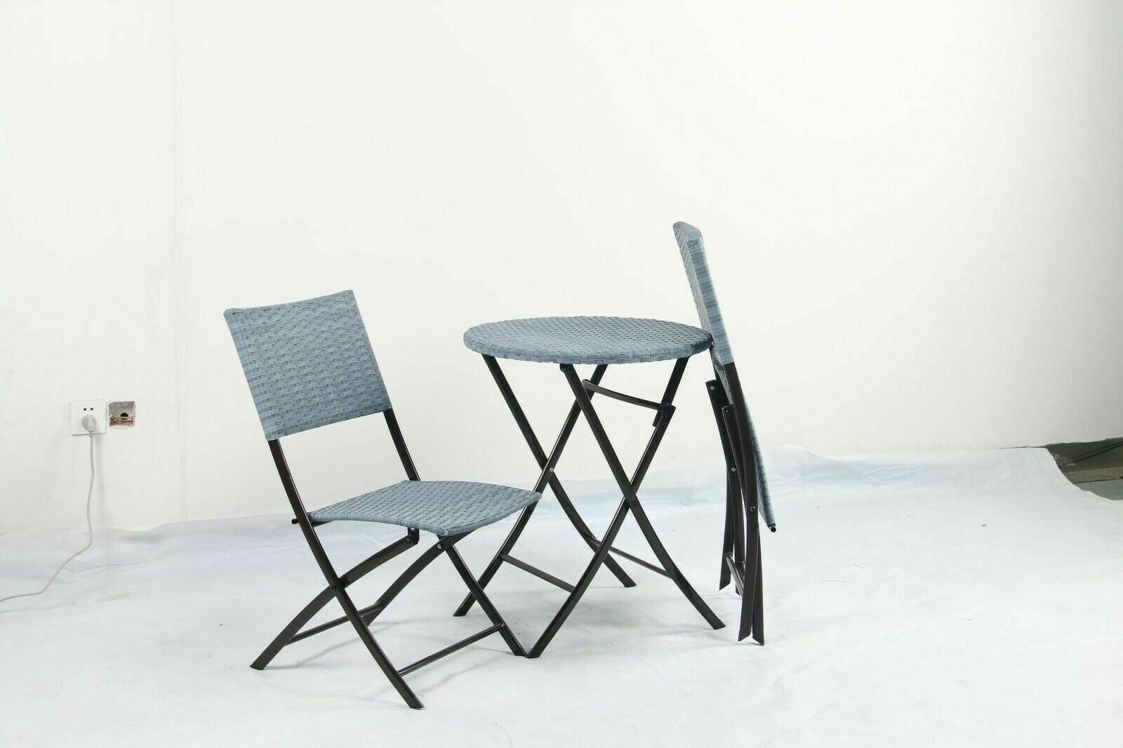 Rattan Cafe Bistro Set Garden Furniture Table and Chair 3pc Patio Cast Grey/Brow