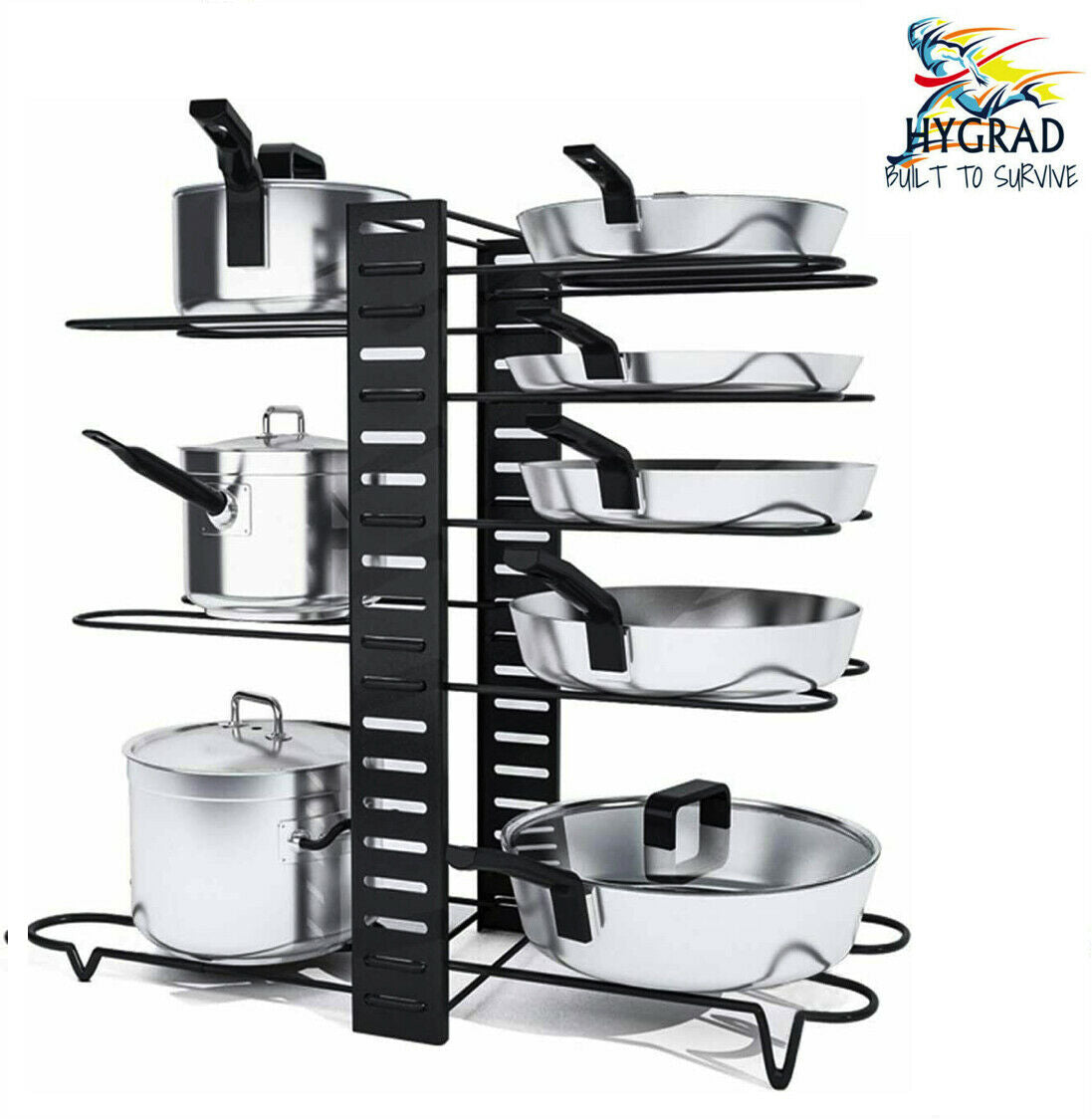 8 Tier Adjustable Cabinet Organiser Pots & Pans Dishes Organiser Stand Cupboard