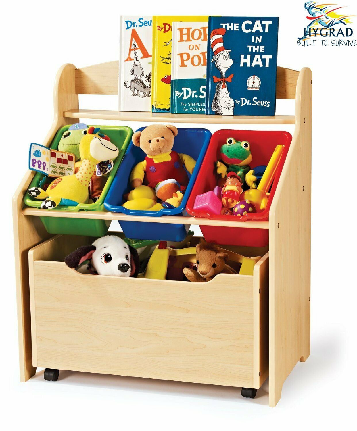 HYGRAD® Wooden Toy Box Storage Unit Childrens Kids Chest Bookshelf Toy Organizer
