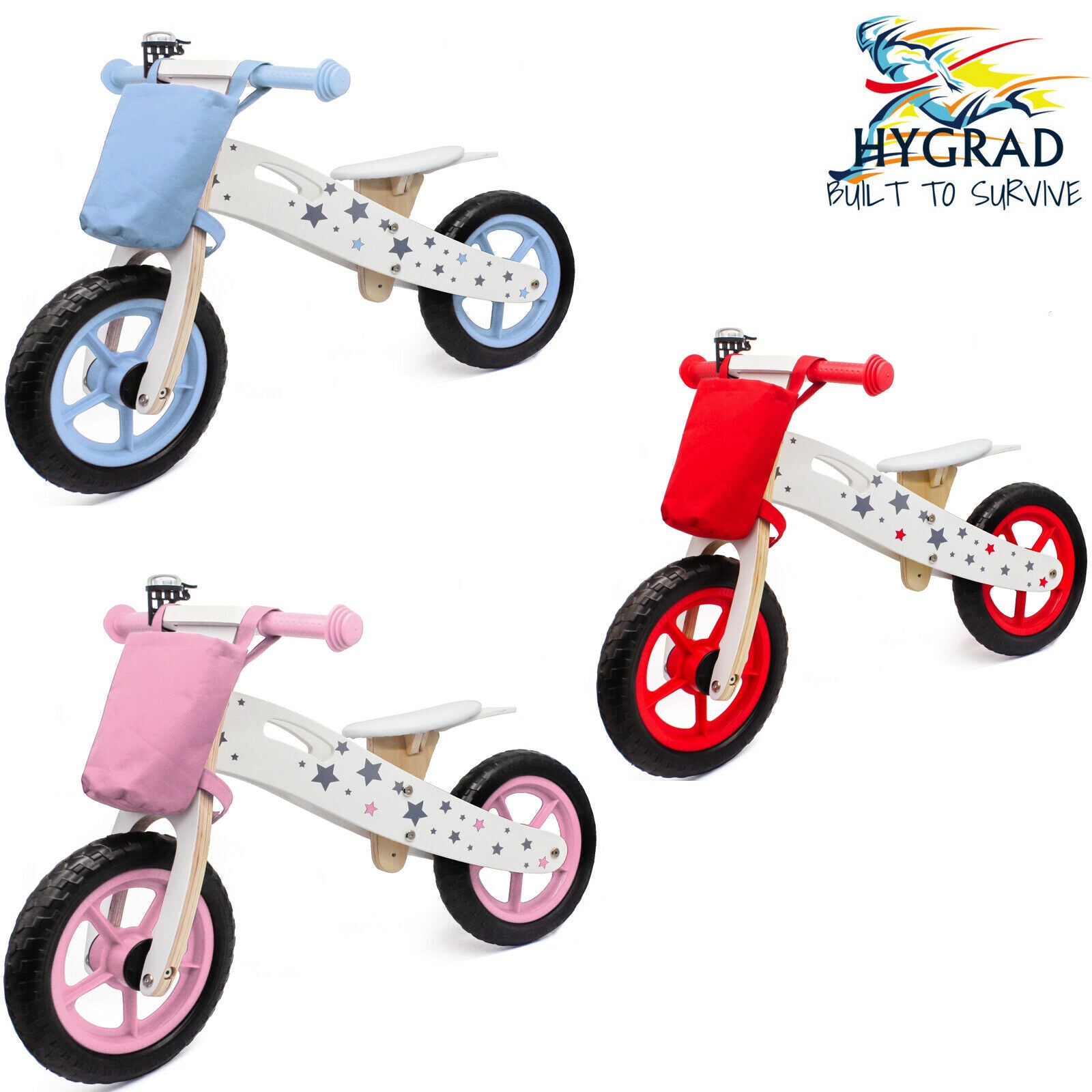 HYGRA Wooden Balance Bike Kids Running Walking Lightweight Training Bikes + Bell