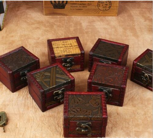 New Retro Vintage Golden Style Flower Wooden Small Jewelry Storage Box Case UK