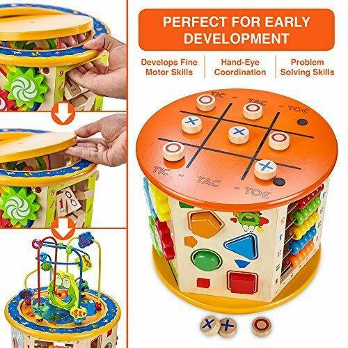 Wooden Activity Cube 8 in 1 Baby Bead Maze Toys Gift Educational Early Learning