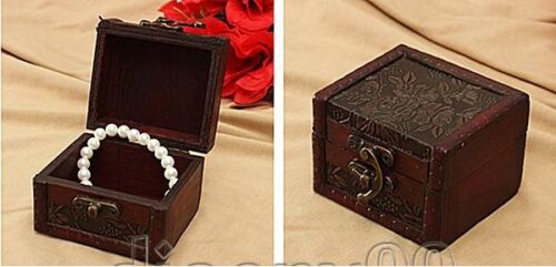 New Retro Vintage Golden Style Flower Wooden Small Jewelry Storage Box Case UK