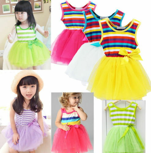 Kids girl lace dance Ballet Skirt princess tutu rainbow Sundress bow party dress